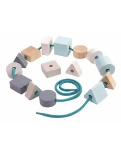 Plan Toys Geo Lacing Beads - Rijgkralen Pastel