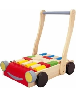 Plan Toys Houten Loopwagen Auto Met Bouwblokken