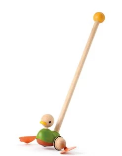 Plan Toys Push-Along Duck - Houten Duwstok Eend